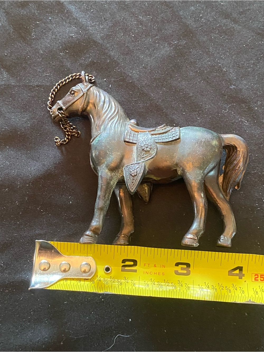 Decorative Bronze-Tone Horse Sculpture with Saddle